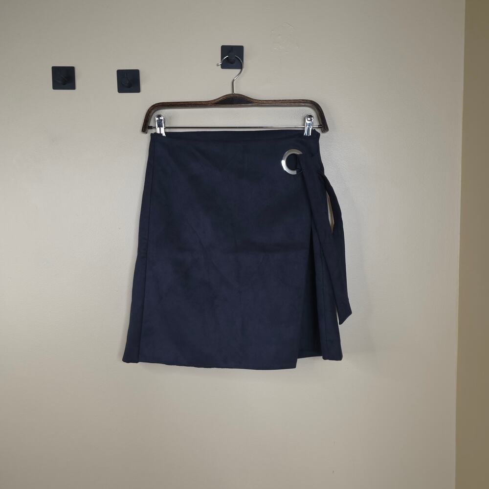 Loft Navy Blue Faux Suede Wrap Skirt with Grommet Detail Size 4